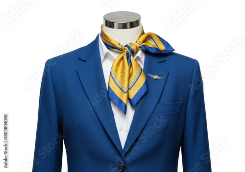 Isolated stewardess uniform costume with necktie and emblem for airline service, uniform style