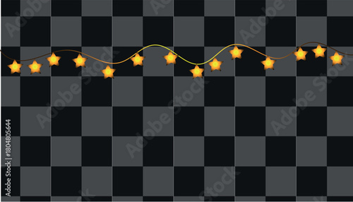 Bright glowing yellow star string lights for festive design