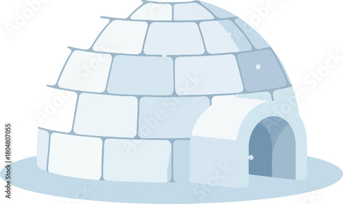 igloo flat vector winter concept, snow blocks, blue shadow, white background
