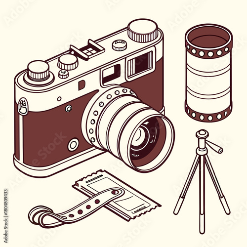 Retro camera vector illustration with vintage film photography equipment design