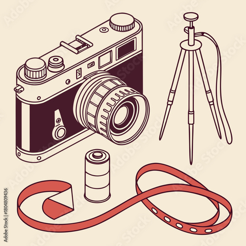 Retro camera vector illustration with vintage film photography equipment design