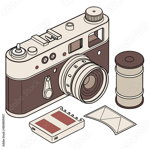 Retro camera vector illustration with vintage film photography equipment design