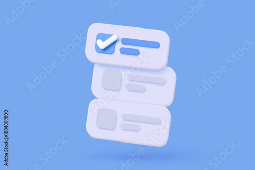 White clipboard task management todo check list, efficient work on project plan, fast progress, level up concept, assignment and exam, productivity solution icon. 3d vector render on pink background.