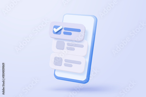 3d check mark icon isolated on mobile phone. check list button best choice for right, success, tick, accept, agree on application. choose icon vector with shadow 3D rendering illustration