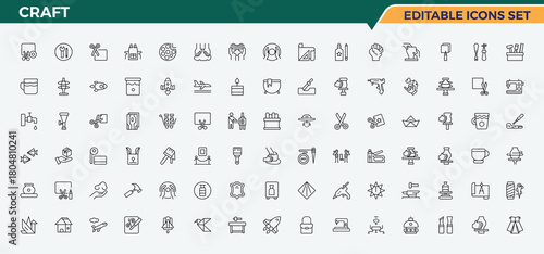Craft line icon set. Minimalist vector collections. Pixel perfect. Editable stroke. Craft icon set in linear style. It contains symbols to handyman, repair, carpentry, carpenter, tool and more.