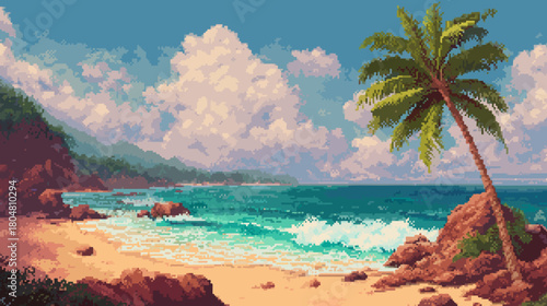 tropical beach with palm tree