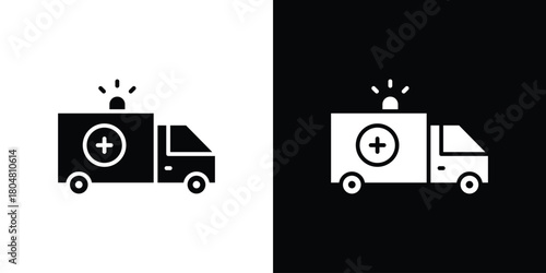 Ambulance icons. Black flat icon pack isolated on white background.