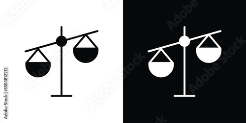 Balance scale icons. Black flat icon pack isolated on white background.