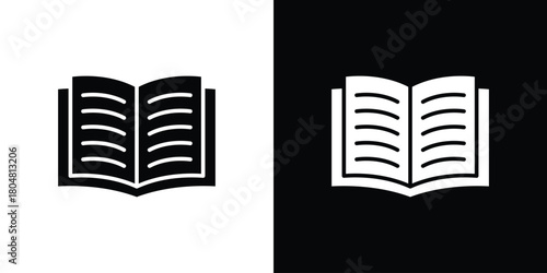 Book open icons. Black flat icon pack isolated on white background.