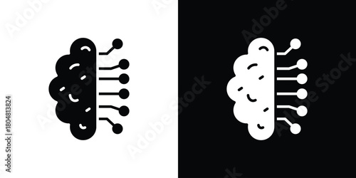 Brain circuit icons. Black flat icon pack isolated on white background.