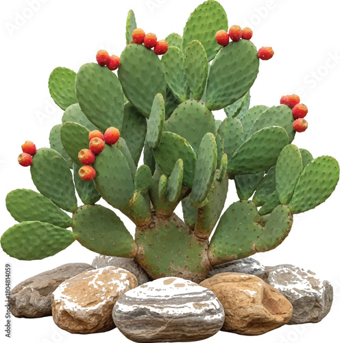 Large Prickly Pear Cactus with Fruit