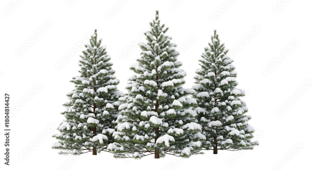 Obraz premium Christmas trees with snow isolated on white or transparent background