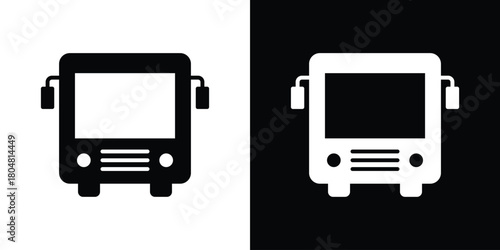 Bus icons. Black flat icon pack isolated on white background.