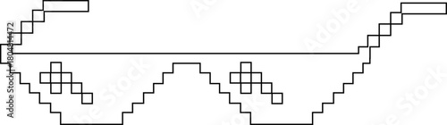 Pixel sunglasses icon retro pixelated glasses meme and cool accessory vector illustration, black line style design, digital 8-bit shades set on transparent background