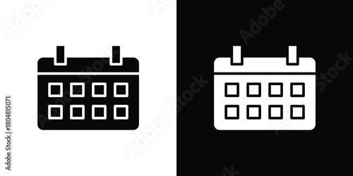 Calendar icons. Black flat icon pack isolated on white background.