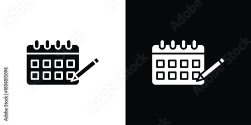 Calendar pen icons. Black flat icon pack isolated on white background.