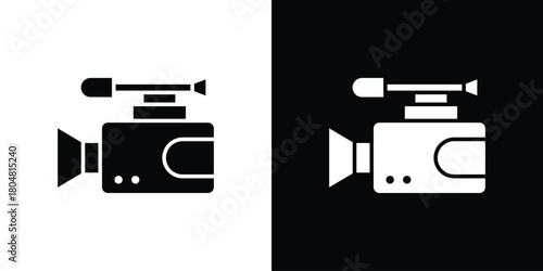 Camcorder icons. Black flat icon pack isolated on white background.