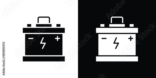 Car battery icons. Black flat icon pack isolated on white background.