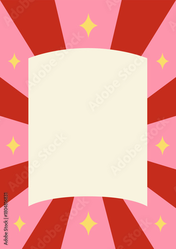 Holiday greeting card with geometric frame. Vertical circus poster template. Vector flat festival design for birthday cards, christmas holiday invitations, etc.