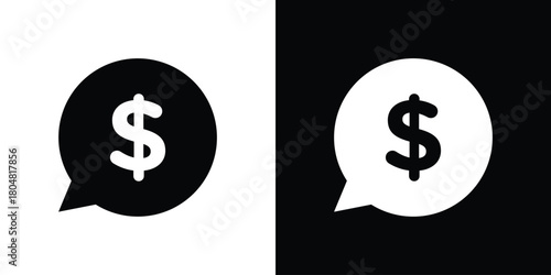 Comment dollar icons. Black flat icon pack isolated on white background.