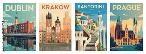 Travel posters in vector style, featuring famous landmarks and tourist destinations, perfect for wall art, print collection, and home decoration.