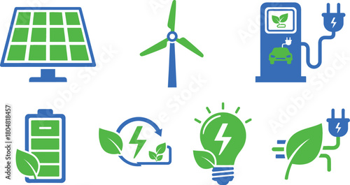 Clean energy and renewable resources icons for a sustainable future