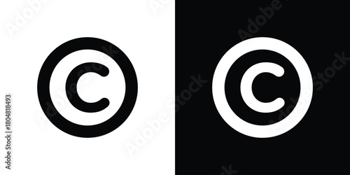 Copyright icons. Black flat icon pack isolated on white background.