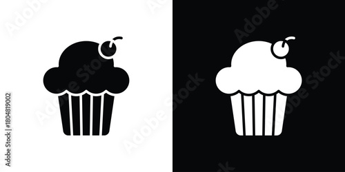 Cupcake icons. Black flat icon pack isolated on white background.
