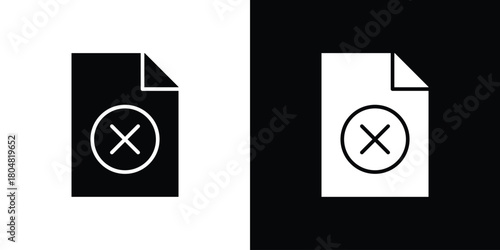 Delete Document icons. Black flat icon pack isolated on white background.