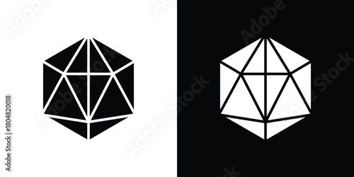 Dice d20 icons. Black flat icon pack isolated on white background.