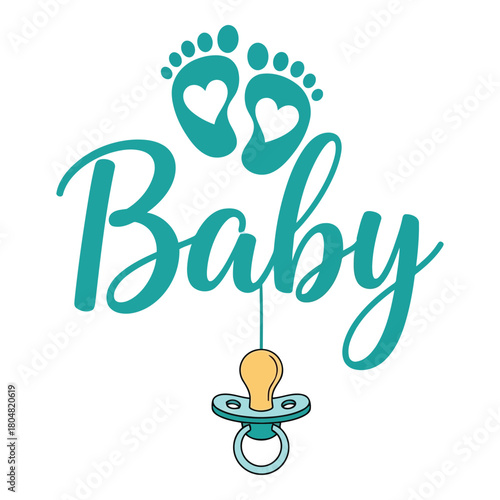 Baby announcement design with footprints and pacifier