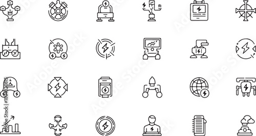 Energy and Electricity Outline Icons Set Power Generation Collection Concept Design