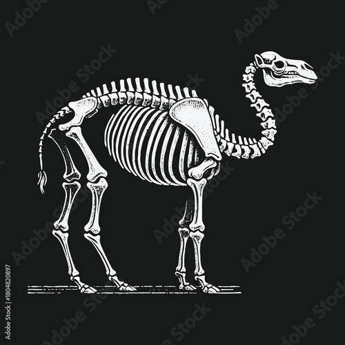 Vintage Engraving of a Camel Skeleton Anatomy Illustration.