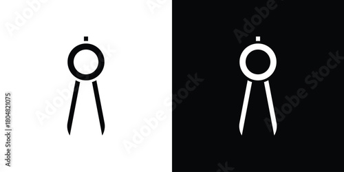 Drafting compass icons. Black flat icon pack isolated on white background.