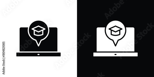 E learning icons. Black flat icon pack isolated on white background.