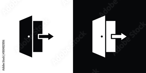 Exit icons. Black flat icon pack isolated on white background.