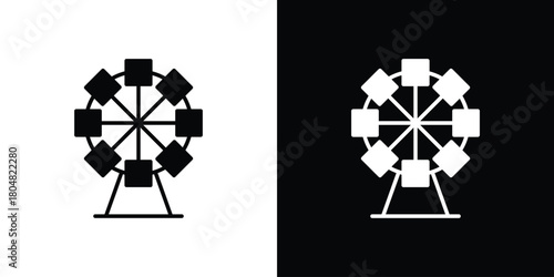 Ferris wheel icons. Black flat icon pack isolated on white background.