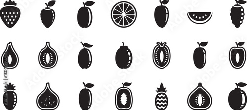 Silhouette assortment of different fruits isolated on a white background