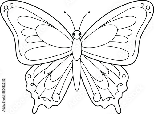 PrintBeautiful butterfly line art illustration with detailed wings and smooth outlines, perfect for coloring pages, craft projects, educational materials, and digital design artwork