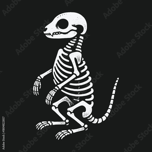 Cute cartoon illustration of a standing animal skeleton.