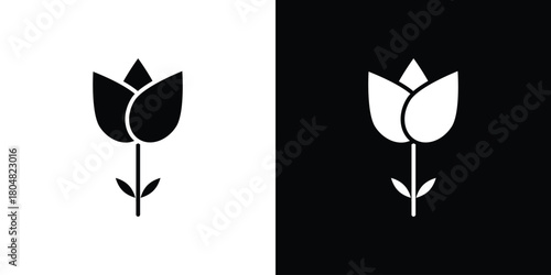 Flower tulip icons. Black flat icon pack isolated on white background.