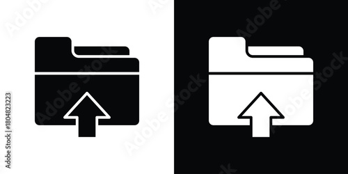 Folder upload icons. Black flat icon pack isolated on white background.
