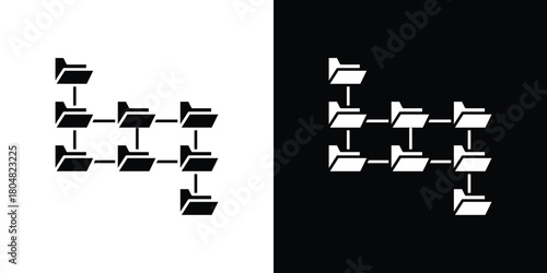 Folder tree icons. Black flat icon pack isolated on white background.