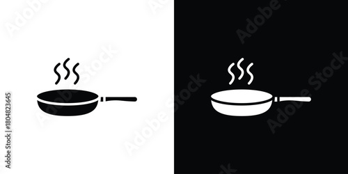 Frying pan icons. Black flat icon pack isolated on white background.