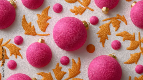Groovy Retro Repeat, christmas: Pink Christmas ornaments and golden swirling decorations create feeling of festive cheer and groovy holiday spirit