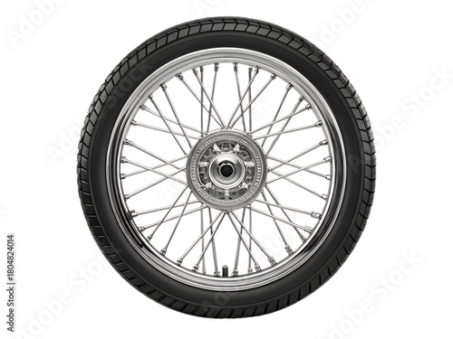 Motorcycle wheel with spokes and tire isolated on transparent background