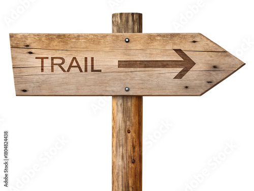 Trail sign made of wood isolated on transparent background for hiking path