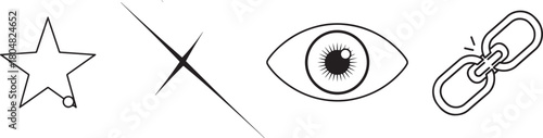 Simple Outline Icons: Star, Sparkle, Eye, and Broken Link