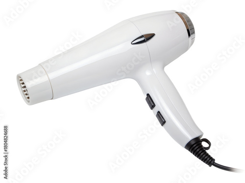 White hair dryer isolated on transparent background for hair styling