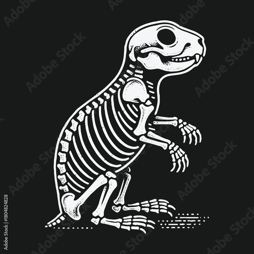 Cute gopher skeleton vector illustration on black background.